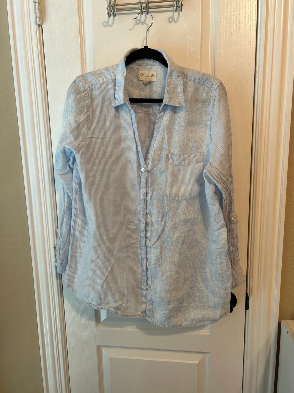C&C California Linen Button-Down Blue & White XL